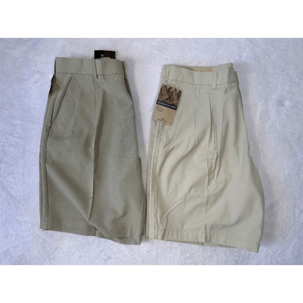 Men's Golf Shorts Lot of Two NWT Izod & Dockers Size 34W Tan Pleated Preppy